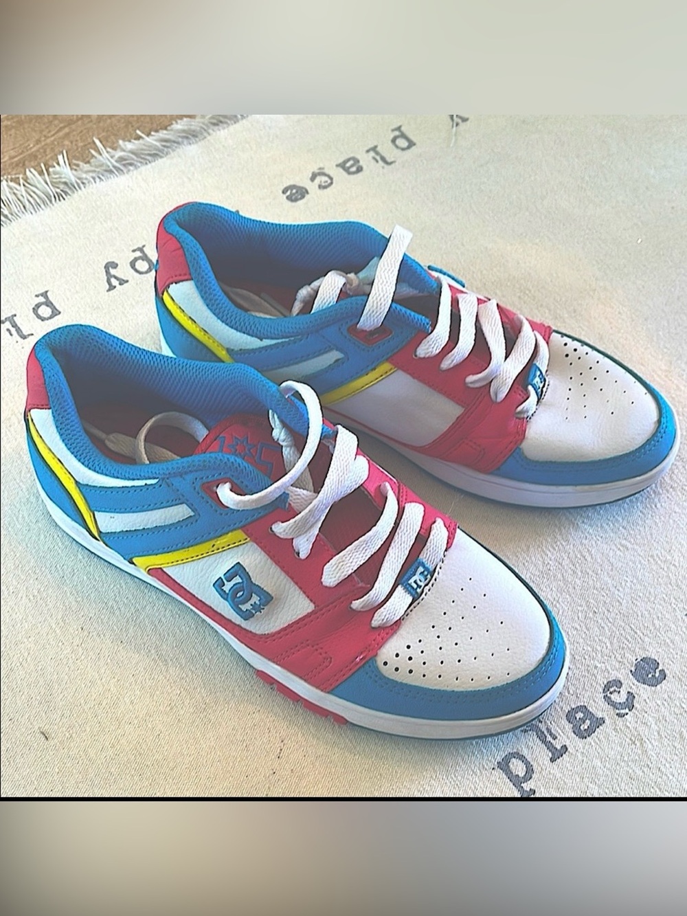 DC Blue and Pink Sneakers Retro Skate Style
